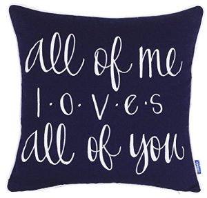 ADecor Pillow Covers All of me Loves All of You Pillowcase Embroidered Pillow cover Decorative Pillow Standard Cushion Cover Gift Love Couple Wedding (18X18, Navy)