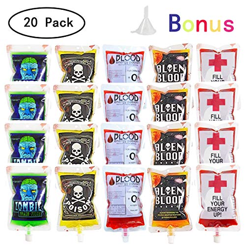 QINGQIU 20 Pack Halloween Blood Bags Reusable Blood Cups Containers for Drinks Halloween Party Favors Costumes Props Nurses Day Party Decorations