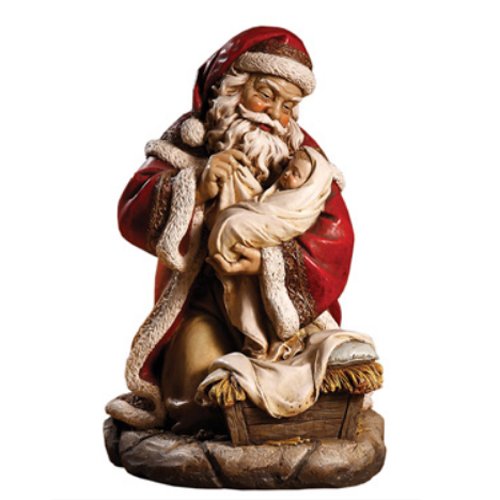 Santa with Baby Jesus 16 inch Christmas Sculpture Figurine Decoration