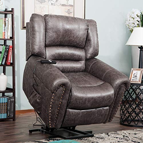 Heavy Duty Power Lift Recliner Sofa Chair Extra Large Living Room Chair Faux Leather with Remote Control (Brown)