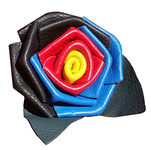 Pride Polyamory/Polyamorous Flag Colors Leather Rose Flower - all leather - wire stem - Made in USA