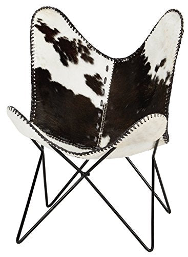Ashley Furniture Signature Design - Wismar Butterfly Accent Chair - Minimalistic - Hair on Hide Cow Print Seat - Metal Frame