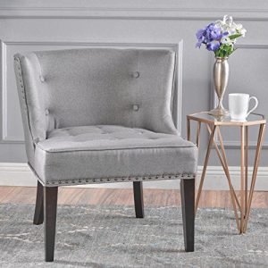 Christopher Knight Home 301257 Aria Occasional Chair Wing Back Nail Head Accents Button Tufted Corded Fabric in Grey,