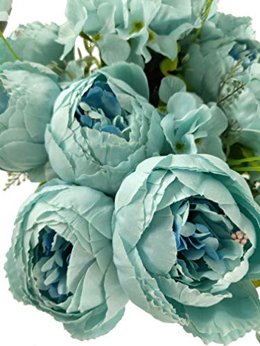 Fupot Artificial Vintage Peony, Silk Flower Bouquet, Wedding, Home Decoration, Pack of 1 (Light Blue)