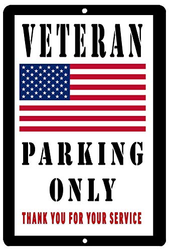Rogue River Tactical USA Flag Veteran Parking Only Metal Tin Sign Wall Decor Man Cave Bar Military United States of America