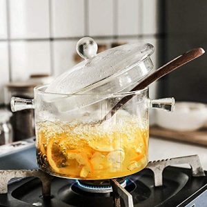 1.5L High Borosilicate Heat-resistant?Glass Clear Pasta Instant Noodle Pot Pan Stew Cooker Baby Food Milk Sauce Hot Pot with Lid Mini Size Cookware