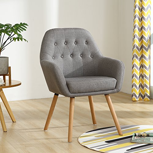 LSSBOUGHT Contemporary Stylish Button-Tufted Upholstered Accent Chair with Solid Wood Legs (Gray)
