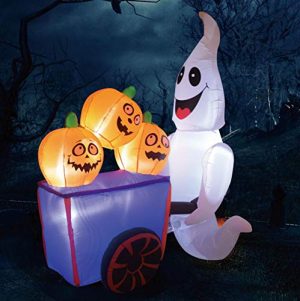 GOOSH Halloween Blow up Yard Decorations | Halloween Decorations Outdoor inflatables Ghost with Pumpkin Cart Yaed Decorations | Outdoor Halloween Decorations