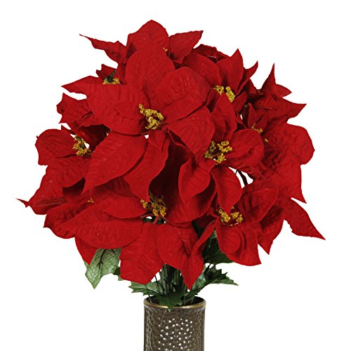 Red Poinsettia Artificial Bouquet, featuring the Stay-In-The-Vase Design(c) Flower Holder (MD1113)