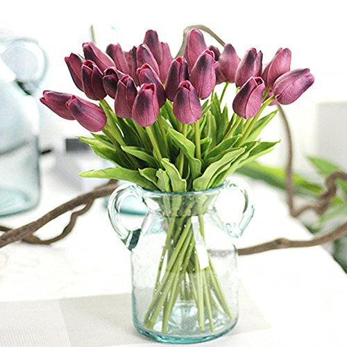 Julvie Fake Flowers Lifelike Artificial Tulip PU Flowers Wedding Home Decoration,Pack of 30