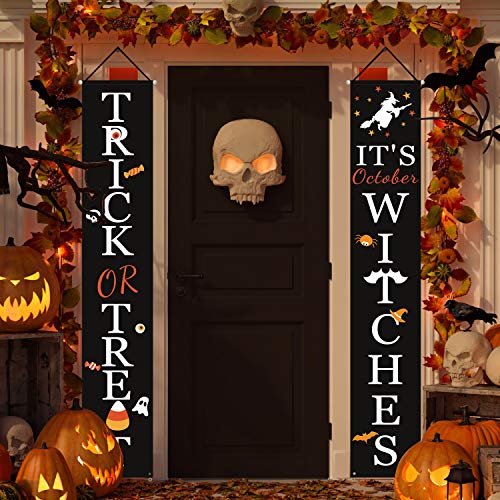 Dazonge Halloween Decorations Outdoor | Trick or Treat & It's October Witches Halloween Signs for Front Door or Indoor Home Decor | Porch Decorations | Halloween Welcome Signs