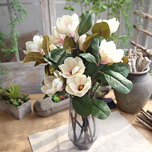 Allywit Artificial Magnolia Flowers, Fake Real Touch Magnolia Bouquet for Indoor Outdoor Wedding Home Garden Patio