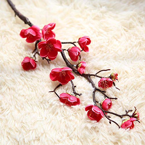 HOUTBY 6 Pcs Artificial Flowers Spring Cherry Plum Blossom Fake Flowers Bouquet Branch Silk Flower for Home Wedding Decoration DIY