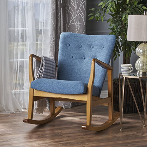 Christopher Knight Home 301994 Collin Mid Century Fabric Rocking Chair (Muted Blue), Light Walnut