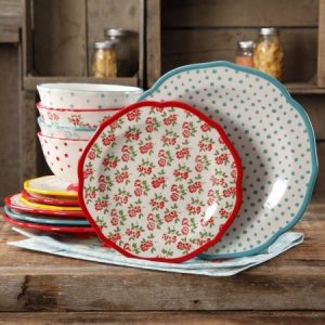 The Pioneer Woman Timeless Floral and Retro Dot Mix and Match 12-Piece Dinnerware Set