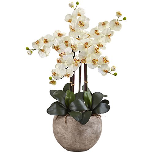 Nearly Natural 1402-CR Phalaenopsis Orchid Silk Arrangement with Sand Colored Bowl, C