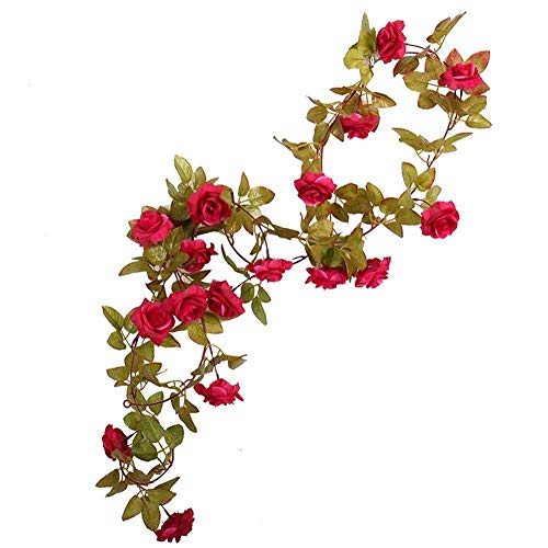 Artificial Flower Vine Real Touch Hanging Rose Vine with Green Leaves for Home Wedding Garland Decor
