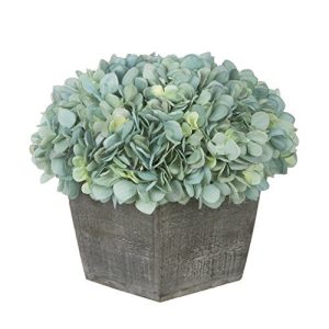 House of Silk Flowers Artificial Hydrangea in Grey-Washed Wood Cube (Teal)