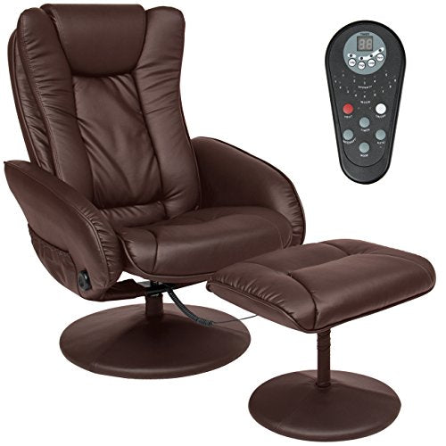 Best Choice Products Faux Leather Electric Massage Recliner Couch Chair w/ Stool Footrest Ottoman, Remote Control, 5 Heat & Massage Modes, Side Pockets - Brown