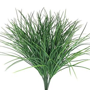 4pcs Artificial Fake Grass Plants Flowers Faux Plastic Wheat Grass Outdoor UV Resistant Greenery Shrubs Plant for Outdoor Planters Wedding Indoor Outside Hanging Home Garden Décor
