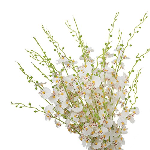 Artificial Flowers 10 Pieces 38Long of Dancing Lady Orchid Oncidium Silk Orchid Fake Flower for Wedding Home Office Decoration (white)