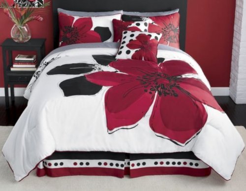 10 Pieces MARISOL Red Black White Comforter Bed-in-a-bag Set FULL Size Bedding+Sheets+Accent Pillows
