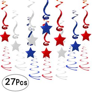 National Day Twinkle Patriotic Shooting Stars Hangings Swirl Decorations Red Blue White 4th of July Presidents Day Birthday Party Decorations