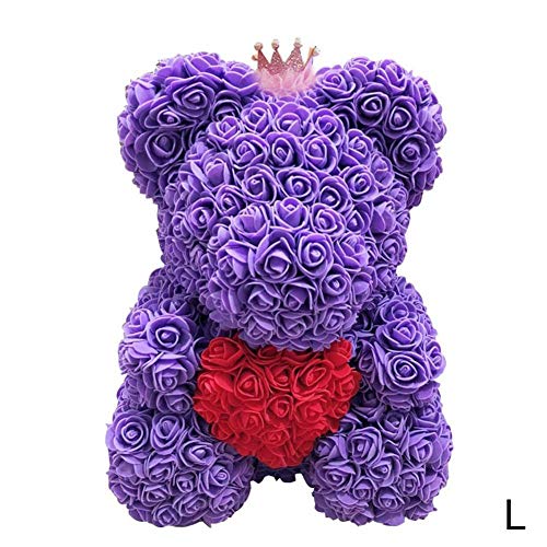 BleuMoo 10 Colors Teddy Rose Bear with Heart Rose Decoration for Women (Purple Love, 40cm)