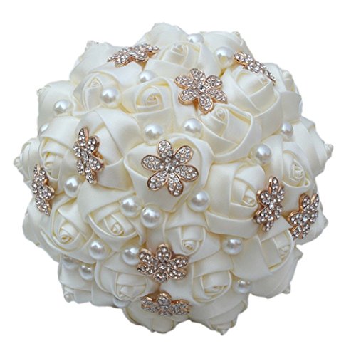 S-ssoy Casual Ivory Cream Gold Flower Bouquet Bridesmaid Bridal Artificial Rose Wedding Bouquet Customized, 2126cm