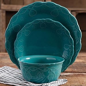 The Pioneer Woman Cowgirl Lace 12-Piece Dinnerware Set (Teal)
