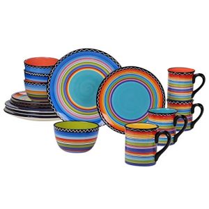 Certified International 43529RM Tequila Sunrise 16 pc Set, Service for 4 Dinnerware, Dishes, Multicolored
