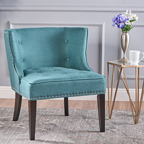Christopher Knight Home 301256 Aria Occasional Chair Wing Back Nail Head Accents Button Tufted Corded Fabric in Dark Teal,