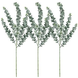 Supla 3 Pcs Faux Eucalyptus Leaves Spray Artificial Eucalyptus Branches Plants Artificial Greenery Stems 35 Tall in Grey Green for Greenery Wedding Party Floral Arrangement