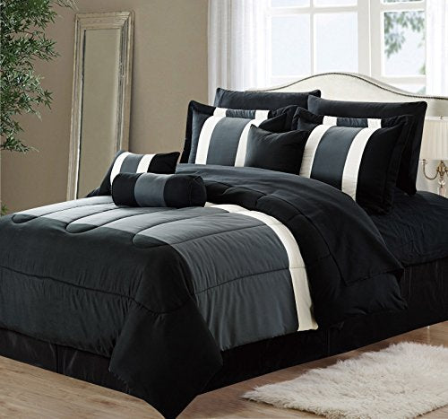 11-Piece Oversized Black & Gray Comforter Set Bedding with Sheet Set (King Size)
