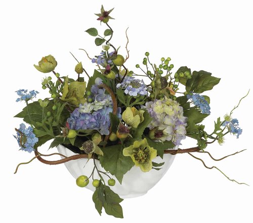 Nearly Natural 4622-BL Hydrangea Decorative Centerpiece, Blue