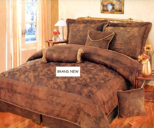 7 Pieces BROWN, BRONZE, and CAMEL Suede Comforter set KING Bedding Set / Bed-in-a-bag Machine Washable