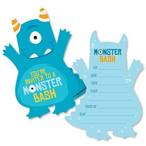 Monster Bash - Shaped Fill-in Invitations - Little Monster Birthday Party or Baby Shower Invitation Cards with Envelopes - Set of 12