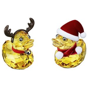 Swarovski Ducks Costumed As Santa & Reindeer Crystal Ornament