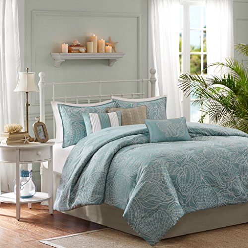 Soft Blue, Seashells, Starfish, Beach House, Island, CAL King Comforter Set (7 Piece Bed In A Bag) + HOMEMADE WAX MELT