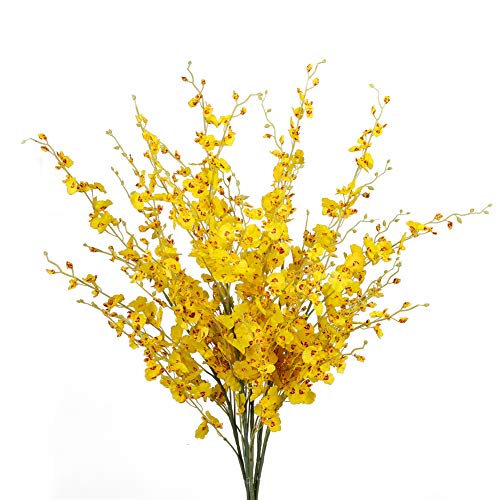 YSZL 6 Pcs 46 Artificial Orchid Flowers Silk Dancing Lady Orchid Stem for Home Decor (Yellow, 8 Branches)