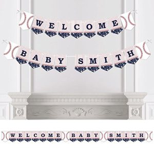 Big Dot of Happiness Custom Batter Up - Baseball - Personalized Baby Shower Bunting Banner & Decoration - Welcome Baby Custom Name Banner