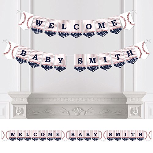 Big Dot of Happiness Custom Batter Up - Baseball - Personalized Baby Shower Bunting Banner & Decoration - Welcome Baby Custom Name Banner