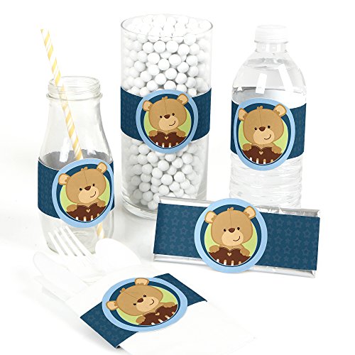 Baby Boy Teddy Bear - DIY Party Supplies - Baby Shower DIY Wrapper Favors & Decorations - Set of 15