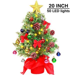 YUNLIGHTS Tabletop Christmas Tree, 20'' Artificial Christmas Tree Battery Operated Lighted for Christmas Decorations, Home Decor, Dining Room, Living Room, Study Table