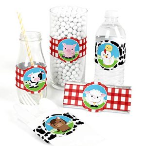 Farm Animals - DIY Party Supplies - Baby Shower or Birthday Party DIY Wrapper Favors & Decorations - Set of 15