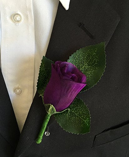 Boutonniere - Purple Rose Boutonniere with Pin for Prom, Party, Wedding
