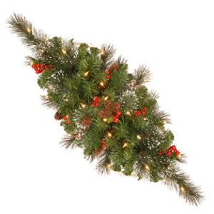 National Tree 30 Inch Crestwood Spruce Centerpiece with Silver Bristle, Cones, Red Berries and 35 Warm White Battery Operated LED Lights (CW7-300-30C-B1)