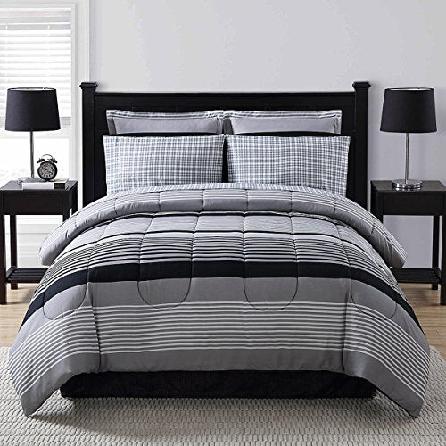 Black White Gray Striped Comforter Set Full Size Bedding Set 8 Piece Comforter Set Stripe