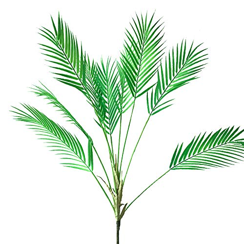 Aisamco Artificial Tropical Palm Leaf Bush Artificial plant in Green 1 Pcs Plastic Areca Palm Plant 9 Leaves 35.4 Tall for Tropical Greenery Accent Floral Arrangement