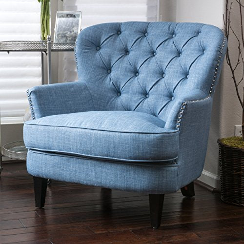 Great Deal Furniture 296538 Alfred Tufted Fabric Club, Contemporary Lounge Accent Chair, Light Blue